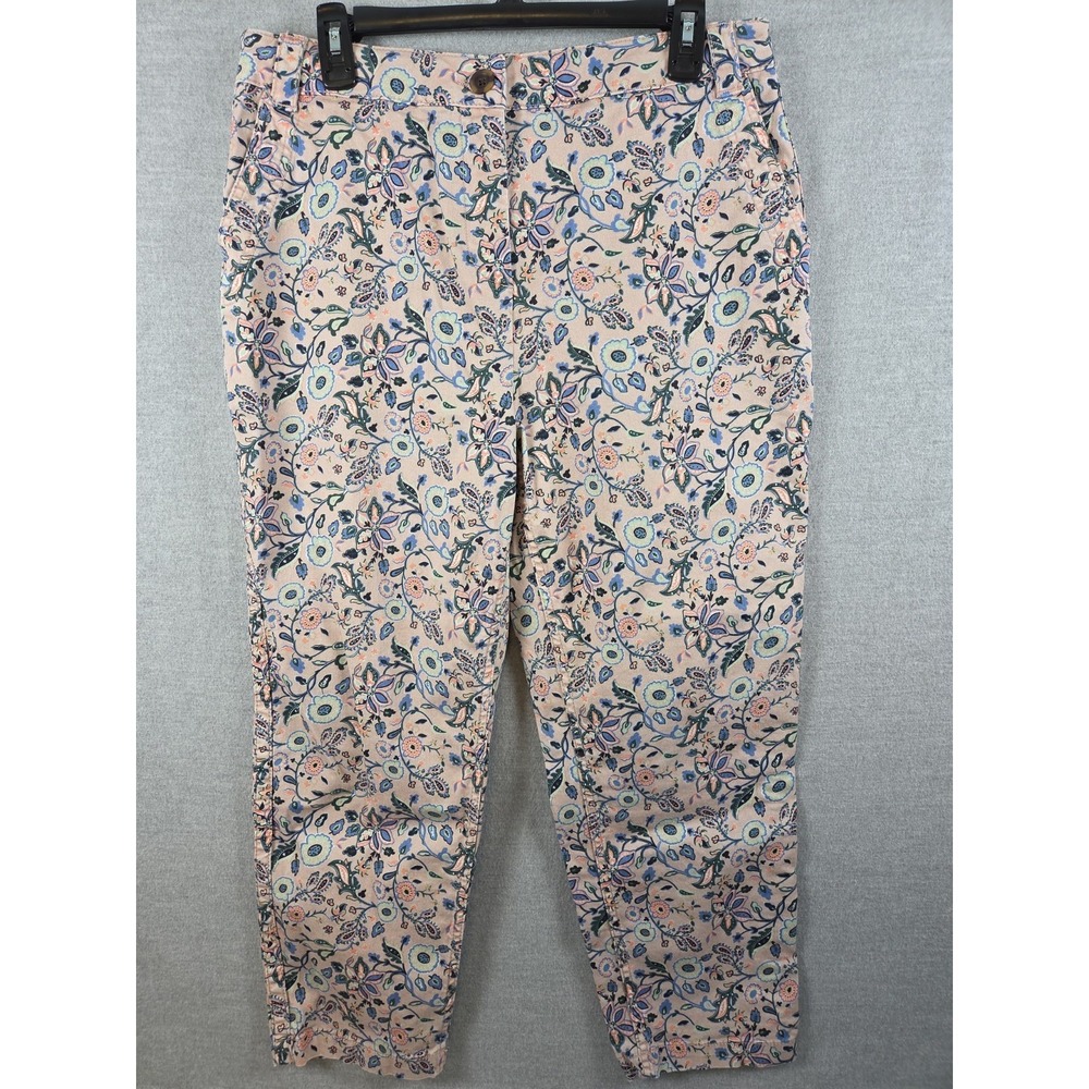 Boden Crop Pants 14P Pink Blue Floral Stretch Cottagecore Fairy Capri Preppy